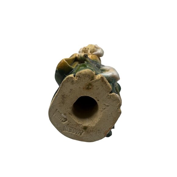 Vintage Hand-Painted Chinese Mud Man Figurine In Green & Yellow Robes - Picture 6 of 7